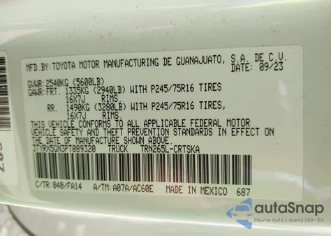 2023 Toyota Tacoma Sr z USA, uszkodzony, nr VIN 3TYRX5GN3PT089320